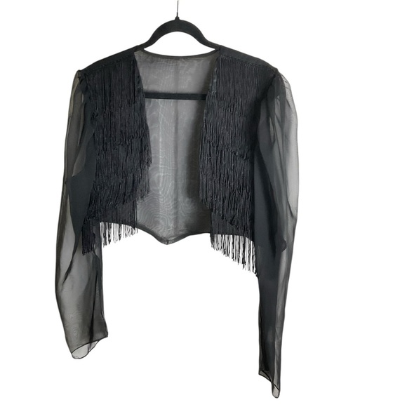Vintage woman’s Sheer Black Fringe cardigan size X-Large - Picture 1 of 9